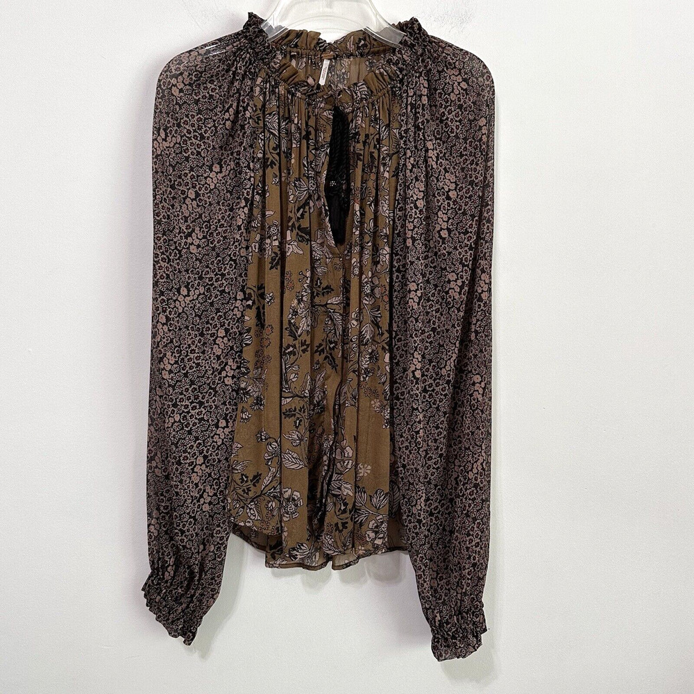 Free‎ People Hendrix Floral Peasant Top S Long Balloon Sleeve Tassel Boho Sheer